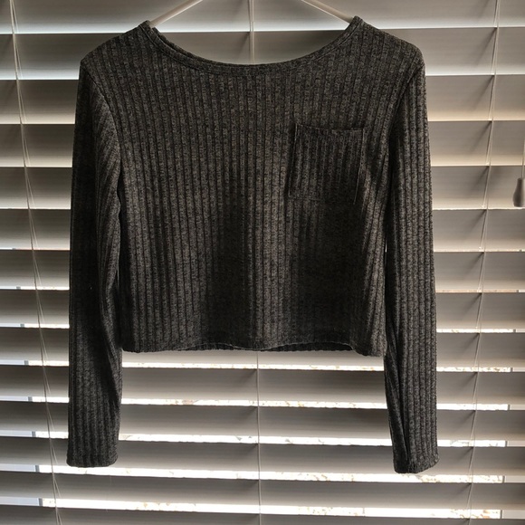Grey Long Sleeve Crop Shirt - Picture 1 of 3